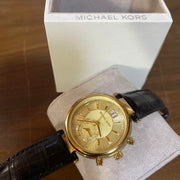  Shop Authentic Michael Kors Sawyer Champagne Dial Black Leather Strap Watch for Women - MK2433 - Luxxuri