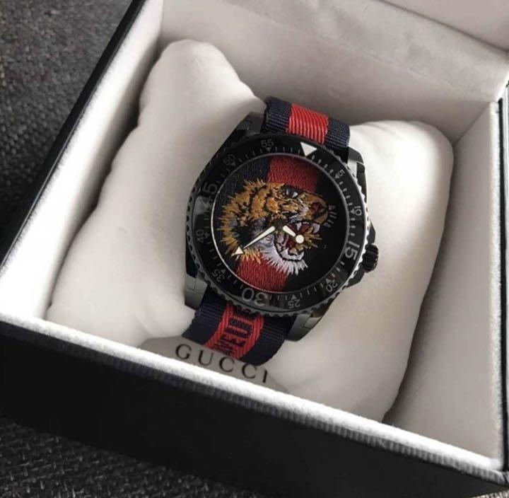  Shop Authentic Gucci Dive Tiger Blue and Red Dial Blue Red Blue Nylon Strap Watch For Men - YA136215 - Luxxuri
