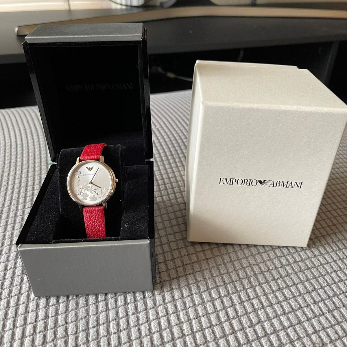  Shop Authentic Emporio Armani Kappa Classic Quartz Silver Dial Red Leather Strap Watch For Women - AR11114 - Luxxuri