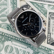  Shop Authentic Emporio Armani Luigi Black Dial Silver Mesh Bracelet Watch For Men - AR8032 - Luxxuri