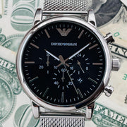  Shop Authentic Emporio Armani Luigi Black Dial Silver Mesh Bracelet Watch For Men - AR8032 - Luxxuri