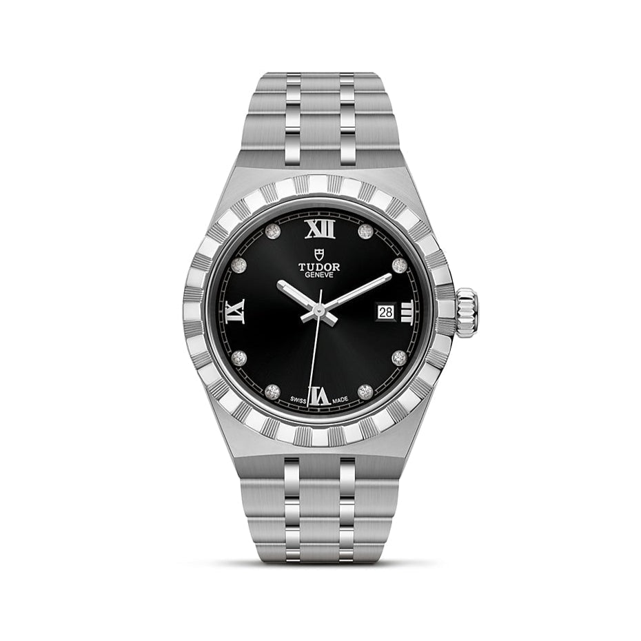 Shop Authentic Tudor Royal Automatic Diamonds Black Dial Silver Steel Strap Watch for Men - M28600-0004 - Luxxuri