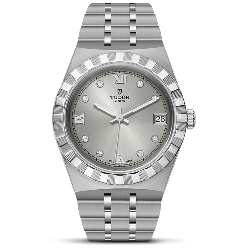  Shop Authentic Tudor Royal Day Date Diamonds Automatic Silver Dial Silver Steel Strap Watch for Men - M28600-0002 - Luxxuri