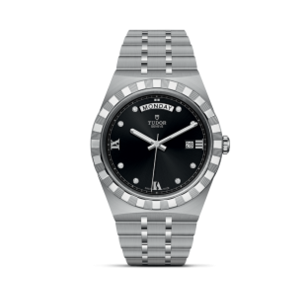  Shop Authentic Tudor Royal Automatic Diamonds Black Dial Silver Steel Strap Watch for Men - M28600-0004 - Luxxuri