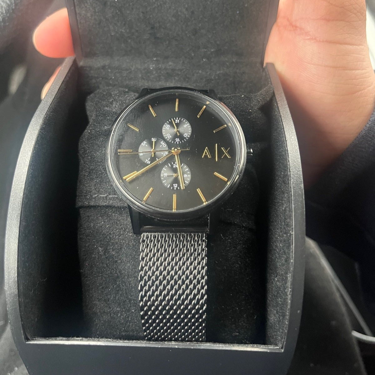  Shop Authentic Armani Exchange Cayde Chronograph Black Dial Black Mesh Strap Watch For Men - AX2716 - Luxxuri
