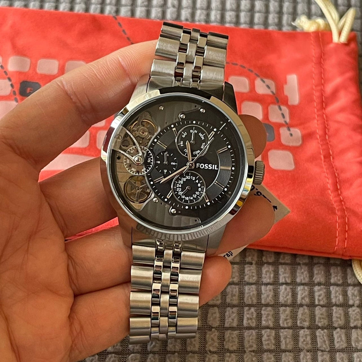  Shop Authentic Fossil Townsman Multifunction Black Dial Silver Steel Strap Watch for Men - ME1135 - Luxxuri