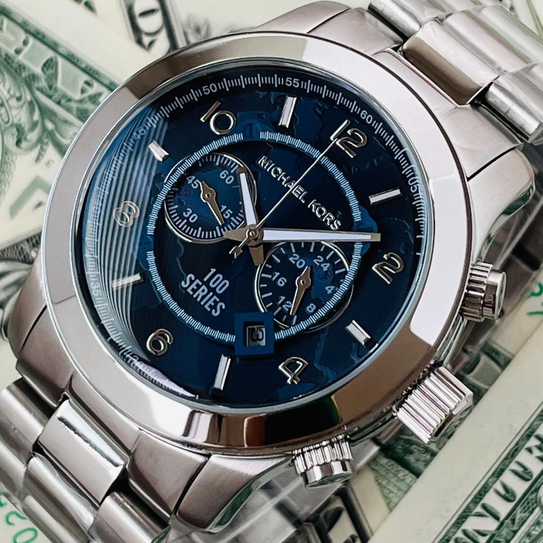  Shop Authentic Michael Kors Stop Hunger Chronograph Blue Dial Silver Steel Strap Watch for Men - MK8314 - Luxxuri