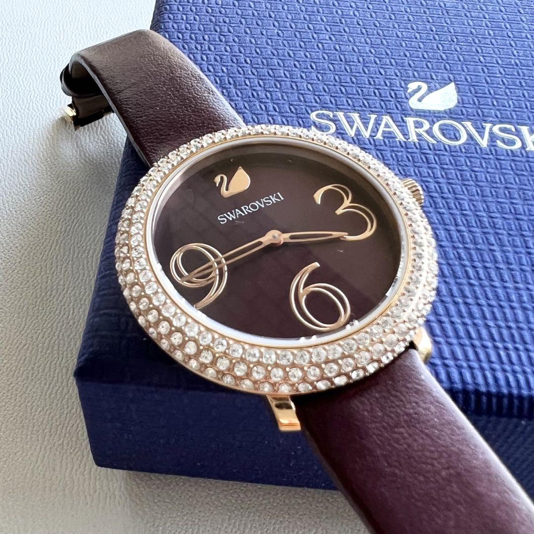  Shop Authentic Swarovski Crystal Frost Red Dial Red Leather Strap Watch for Women - 5484064 - Luxxuri