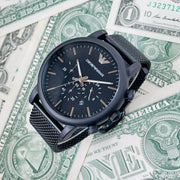  Shop Authentic Emporio Armani Sport Chronograph Black Dial Black Mesh Bracelet Watch For Men - AR1968 - Luxxuri