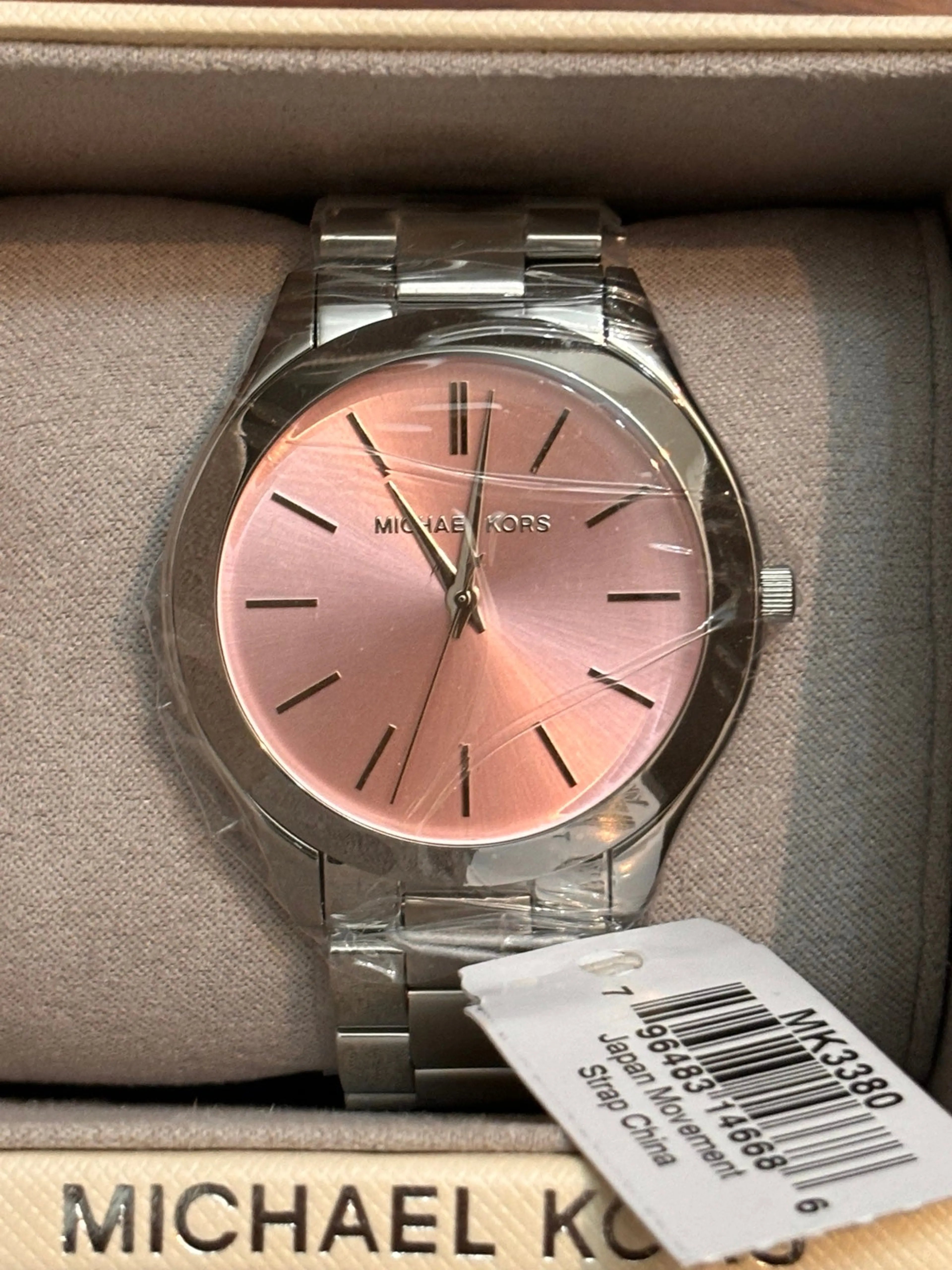  Shop Authentic Michael Kors Slim Runway Quartz Pink Dial Silver Steel Strap Watch For Women - MK3380 - Luxxuri
