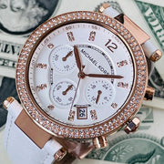  Shop Authentic Michael Kors Parker White Diamonds Dial White Leather Strap Watch for Women - MK2281 - Luxxuri