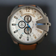  Shop Authentic Diesel Mega Chief White Dial Brown Leather Strap Watch For Men - DZ4280 - Luxxuri