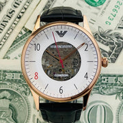  Shop Authentic Emporio Armani Meccanico White Skeleton Dial Black Leather Strap Watch For Men - AR1924 - Luxxuri