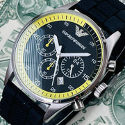  Shop Authentic Emporio Armani Chronograph Black Dial Black Rubber Strap Watch For Men - AR5865 - Luxxuri