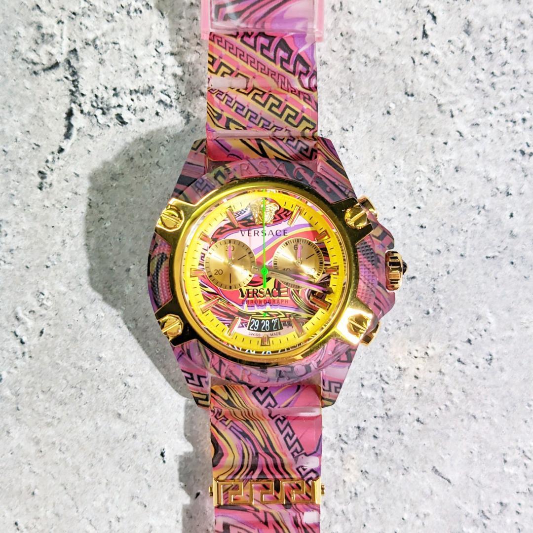  Shop Authentic Versace Icon Active Chronograph Quartz Gold Dial Red Leather Strap Watch For Men - VEZ701222 - Luxxuri