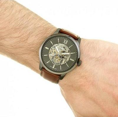  Shop Authentic Fossil Townsman Automatic Skeleton Black Dial Brown Leather Strap Watch for Men - ME3181 - Luxxuri