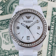  Shop Authentic Emporio Armani Ceramica White Mother of Pearl Dial Stainless Steel Strap Watch For Women - AR1426 - Luxxuri