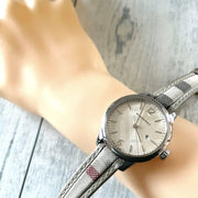  Shop Authentic Burberry The Classic Guilloche Silver Dial Grey Leather Strap Watch for Women - BU10113 - Luxxuri