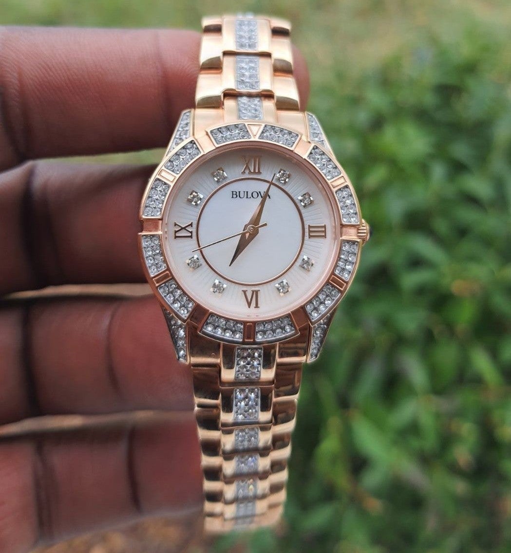  Shop Authentic Bulova Crystal Mother of Pearl Dial Rose Gold Steel Strap Watch for Women - 98L197 - Luxxuri