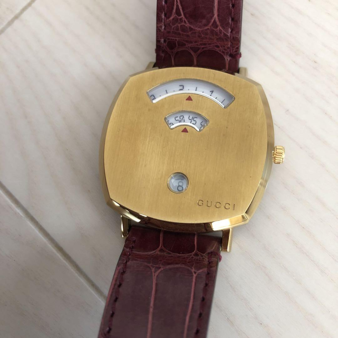 Shop Authentic Gucci Grip Quartz Yellow Gold Dial Maroon Leather Strap Watch For Women - YA157405 - Luxxuri