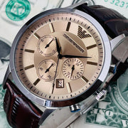  Shop Authentic Emporio Armani Classic Chronograph Beige Dial Brown Leather Strap Watch For Men - AR2433 - Luxxuri