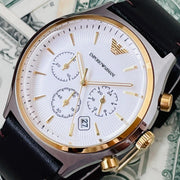  Shop Authentic Emporio Armani Chronograph White Dial Brown Leather Strap Watch For Men - AR11033 - Luxxuri
