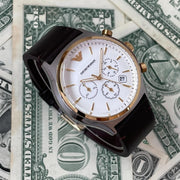  Shop Authentic Emporio Armani Chronograph White Dial Brown Leather Strap Watch For Men - AR11033 - Luxxuri