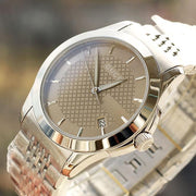  Shop Authentic Gucci G Timeless Brown Dial Silver Steel Strap Watch For Men - YA126406 - Luxxuri