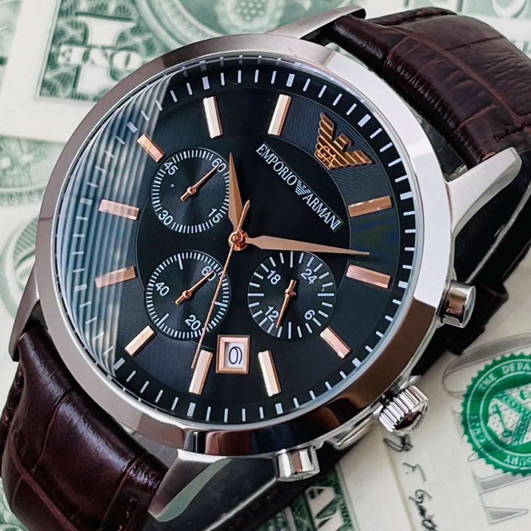 Shop Authentic Emporio Armani Renato Chronograph Grey Dial Brown Leather Strap Watch For Men - AR2513 - Luxxuri