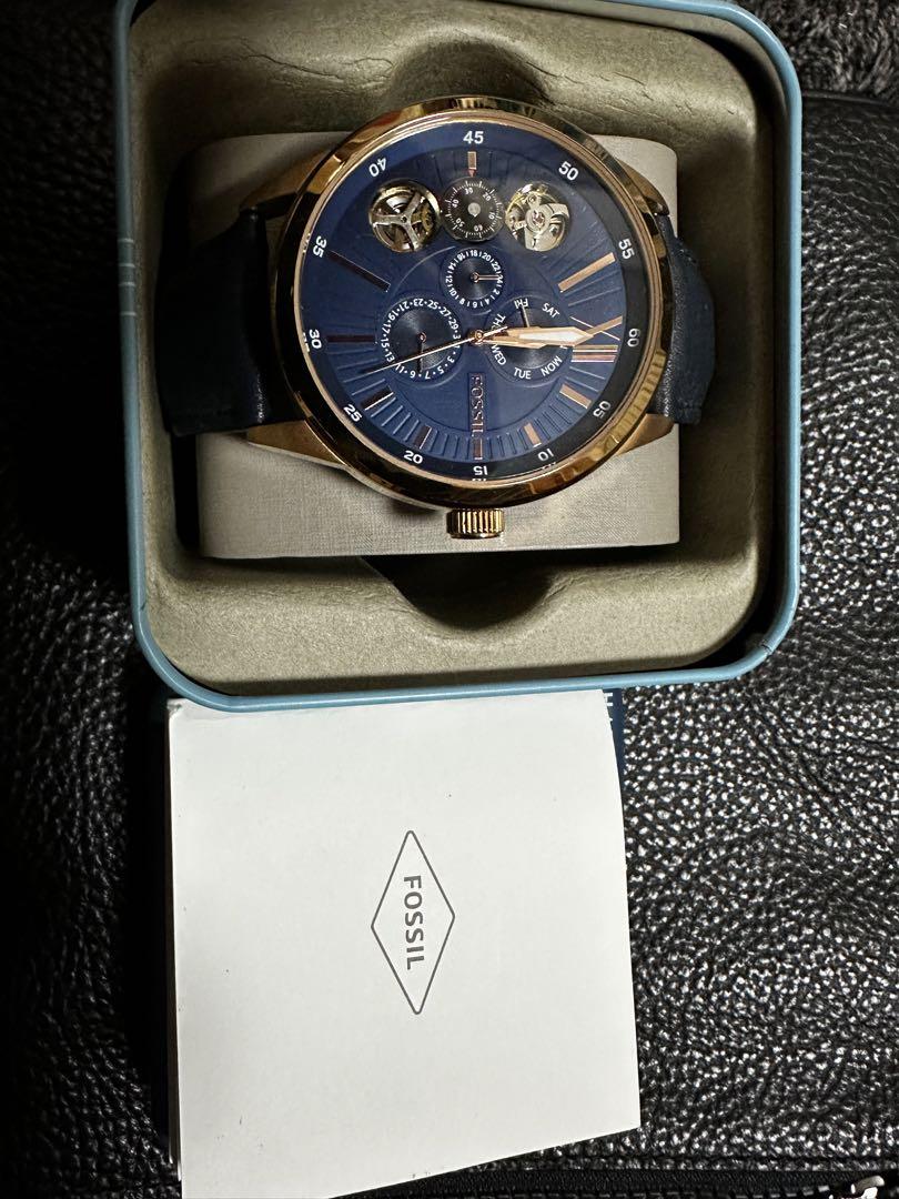  Shop Authentic Fossil Flynn Mechanical Blue Dial Blue Leather Strap Watch for Men - BQ2219 - Luxxuri