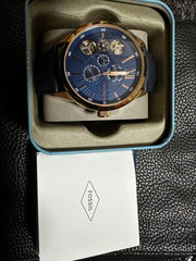  Shop Authentic Fossil Flynn Mechanical Blue Dial Blue Leather Strap Watch for Men - BQ2219 - Luxxuri