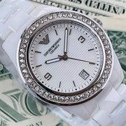 Shop Authentic Emporio Armani Ceramica White Mother of Pearl Dial Stainless Steel Strap Watch For Women - AR1426 - Luxxuri