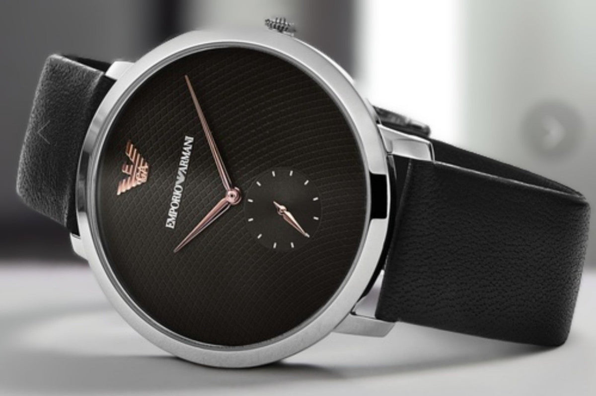  Shop Authentic Emporio Armani Modern Slim Quartz Grey Dial Black Leather Strap Watch For Men - AR11162 - Luxxuri