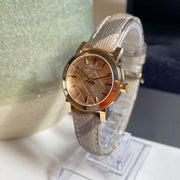  Shop Authentic Burberry The City Pink Dial Brown Leather Strap Watch for Women - BU9236 - Luxxuri