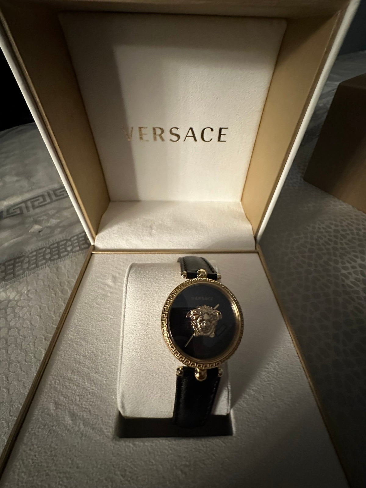  Shop Authentic Versace Palazzo Empire Black Dial Black Leather Strap Watch for Women - VCO020017 - Luxxuri