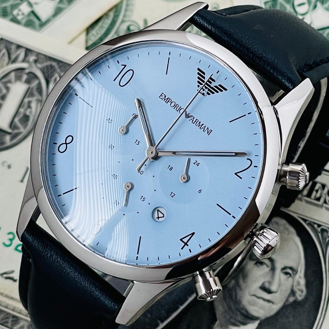  Shop Authentic Emporio Armani Chronograph Blue Dial Blue Leather Strap Watch For Men - AR1889 - Luxxuri