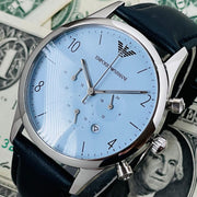 Shop Authentic Emporio Armani Chronograph Blue Dial Blue Leather Strap Watch For Men - AR1889 - Luxxuri