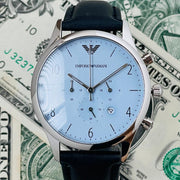  Shop Authentic Emporio Armani Chronograph Blue Dial Blue Leather Strap Watch For Men - AR1889 - Luxxuri