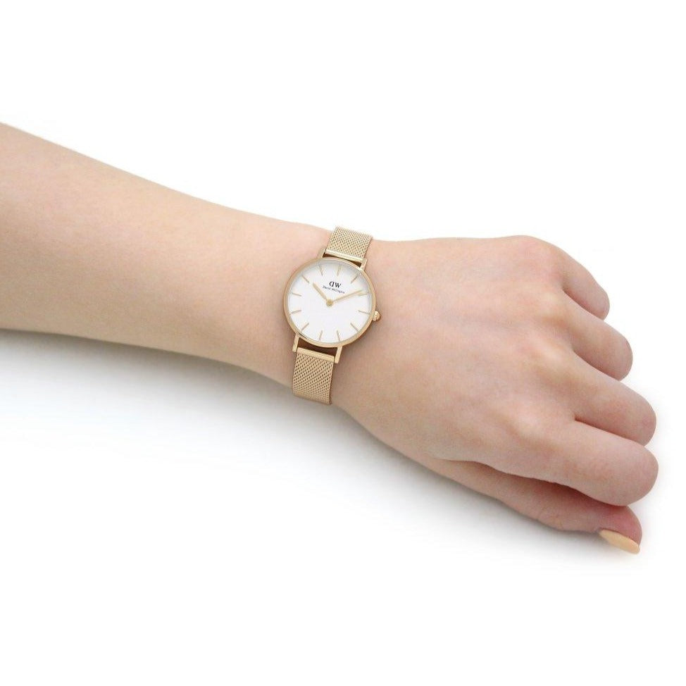  Shop Authentic Daniel Wellington Classic Petite Evergold White Dial Gold Mesh Bracelet Watch For Women - DW00100350 - Luxxuri