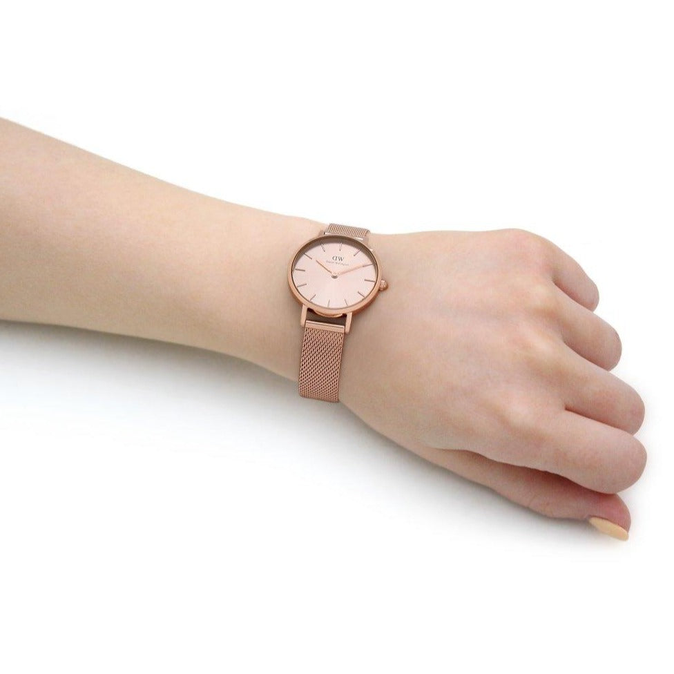  Shop Authentic Daniel Wellington Petite Rose Gold Dial Rose Gold Mesh Bracelet Watch For Women - DW00100471 - Luxxuri