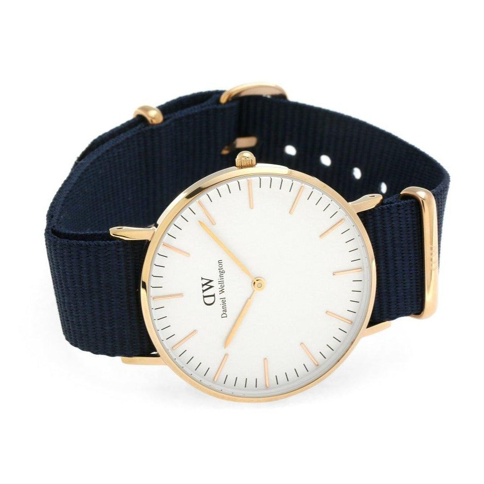  Shop Authentic Daniel Wellington Classic Bayswater White Dial Navy Blue NATO Strap Watch For Women - DW00100279 - Luxxuri