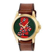  Shop Authentic Gucci Le Marche Des Merveilles Green and Red Dial Brown Leather Strap Unisex Watch - YA1264012 - Luxxuri