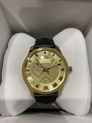  Shop Authentic Gucci Eryx Automatic Chevron Gold Dial Black Leather Strap Watch For Men - YA126340 - Luxxuri