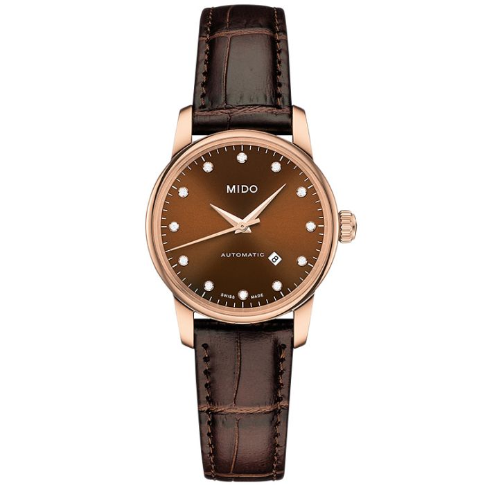  Shop Authentic Mido Baroncelli III Automatic Diamonds Brown Dial Brown Leather Strap Watch For Women - M7600.3.64.8 - Luxxuri