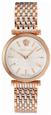  Shop Authentic Versace V-Twist White Dial Two Tone Mesh Bracelet Watch for Women - VELS00719 - Luxxuri