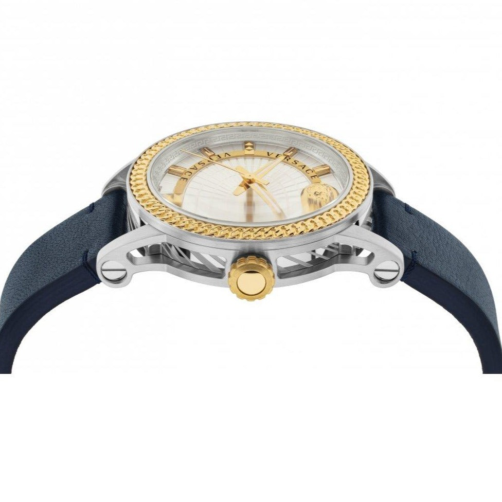  Shop Authentic Versace Viamond Quartz White Dial Blue Leather Strap Watch For Men - VEPO00120 - Luxxuri