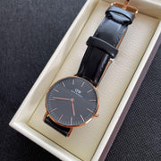  Shop Authentic Daniel Wellington Classic Sheffield Black Dial Black Leather Strap Watch For Women - DW00100139 - Luxxuri