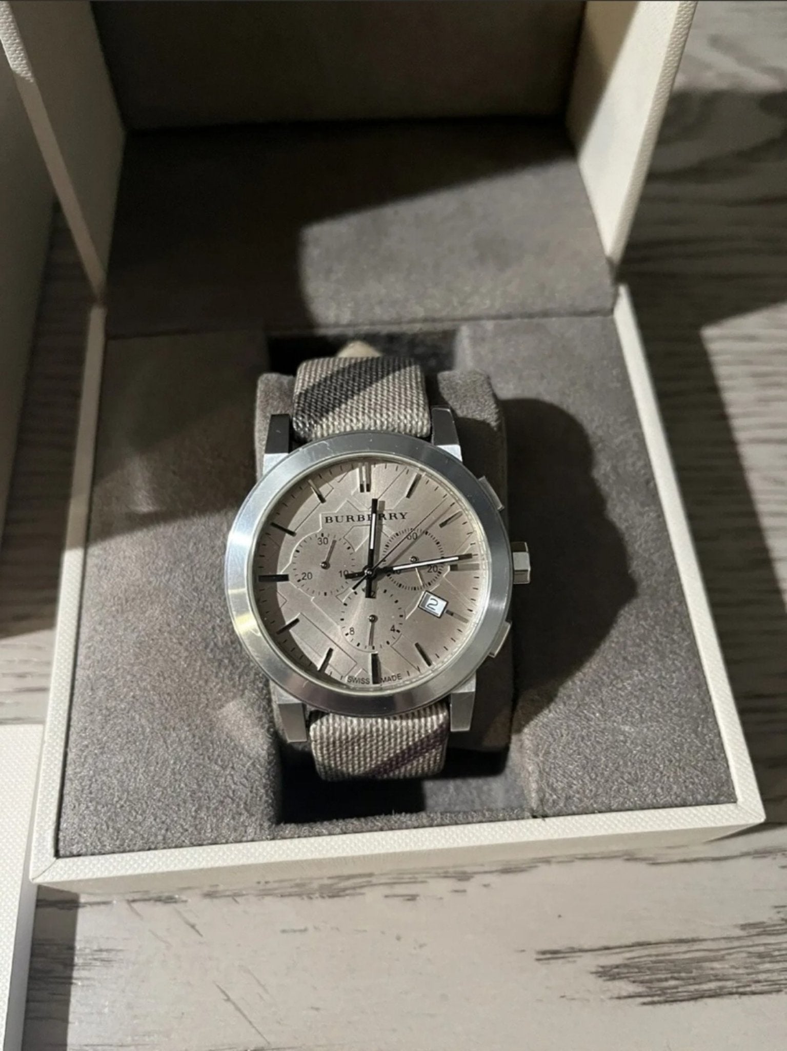  Shop Authentic Burberry The City Smoke Dial Checked Brown Leather Strap Watch for Men - BU9358 - Luxxuri