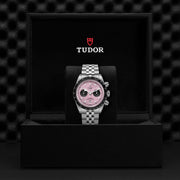 Tudor Black Bay Chrono Pink Dial Silver Steel Strap Watch for Men - M79360N-0019