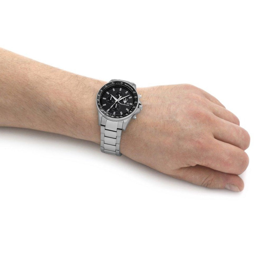  Shop Authentic Maserati SFIDA Chronograph Black Dial Silver Steel Strap Watch For Men - R8873640015 - Luxxuri